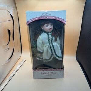 Studio 33 Sugar Spice Porcelain Doll Christmas Holiday Girl with Tree